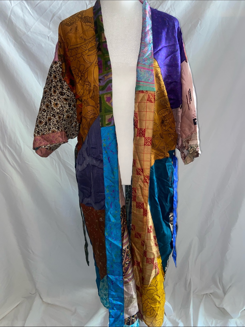 Sacred Threads Multicolor Silk Patchwork kimono robe small